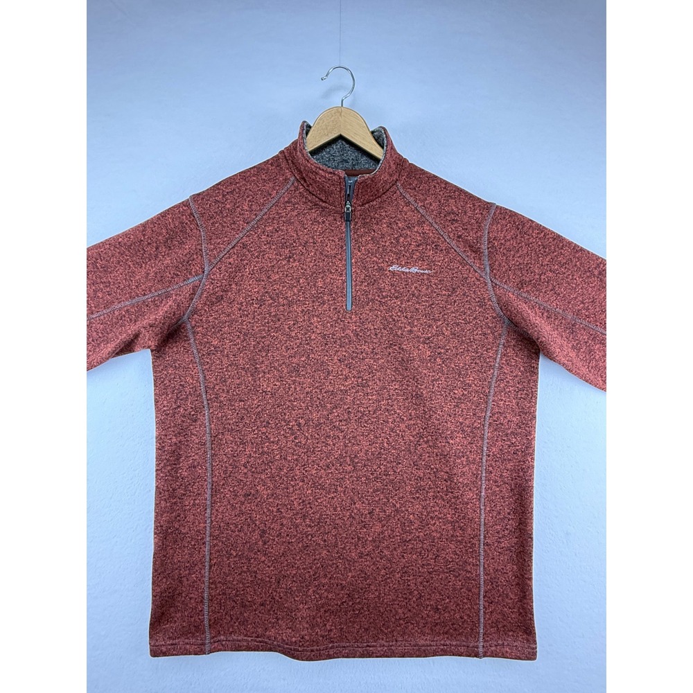 Eddie Bauer 1/4 Zip Pullover‎ Mens TXL Tall Rust Orange Marl Knit Sweater